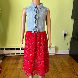 VINTAGE YOUNGHEARTS BLUE RED BANDANA GRAPHIC PRINT DRESS SIZE 8